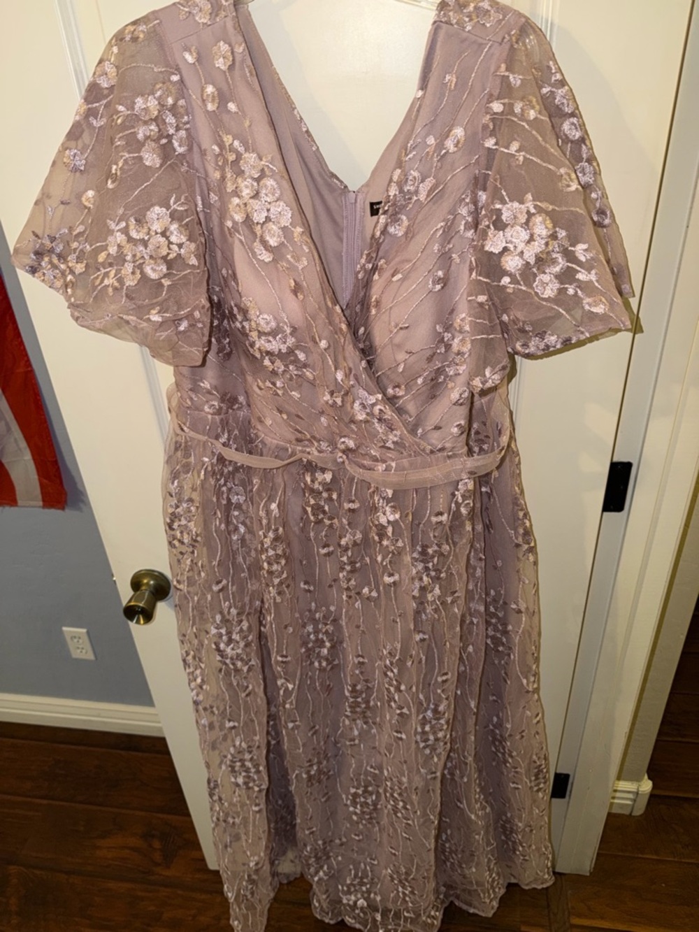 Elegant Lilac Floral Embroidered Wrap Dress - Women